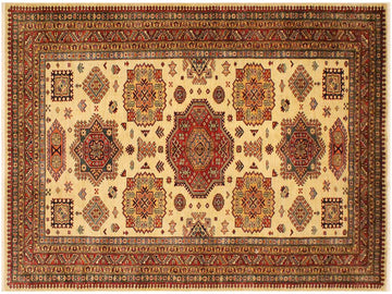 handmade Geometric Super Kazak Beige Rust Hand Knotted RECTANGLE 100% WOOL area rug 6x8